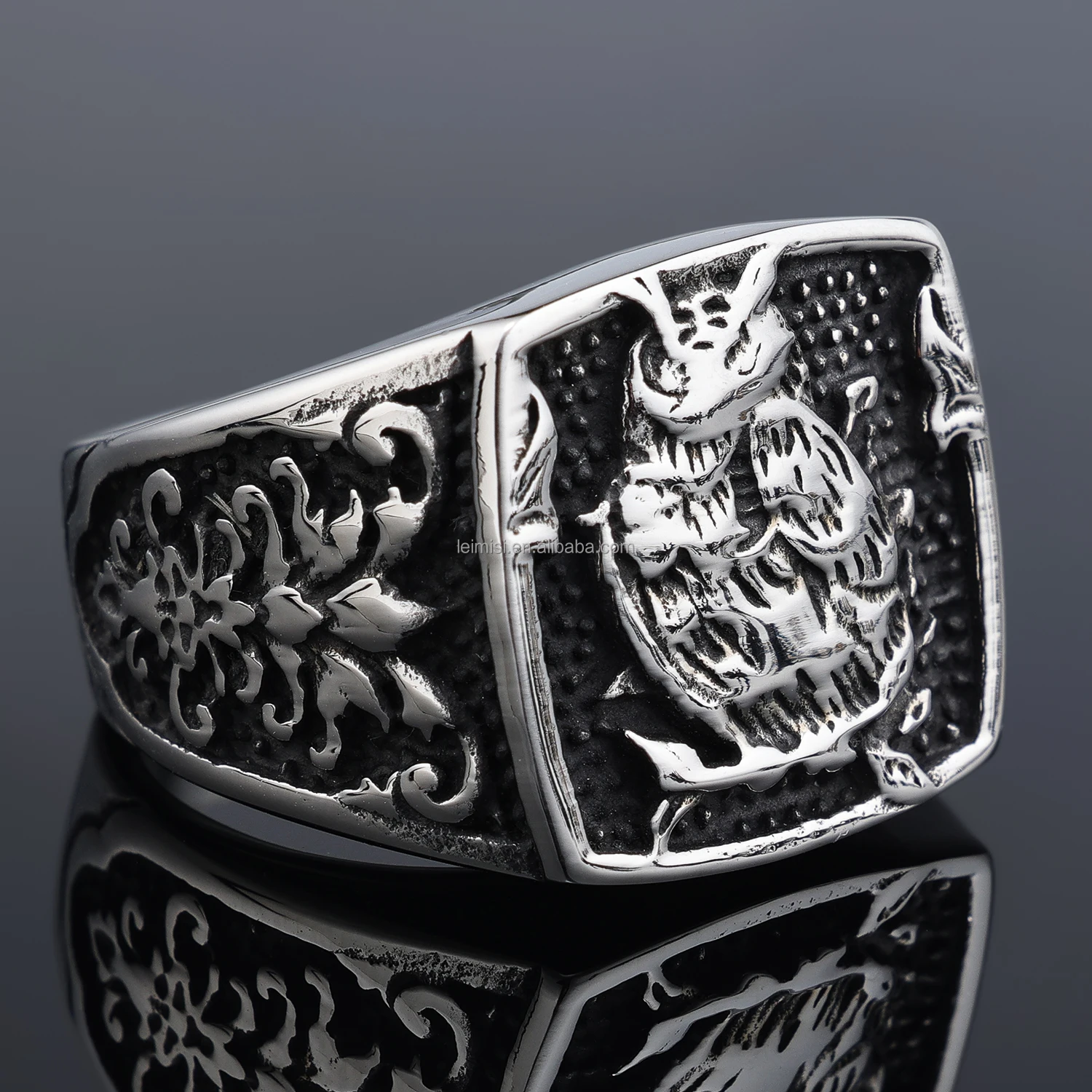 Unisex Personalized Protection Large Statement Old Wise Bird Night Owl Animal Band Ring For Men Women