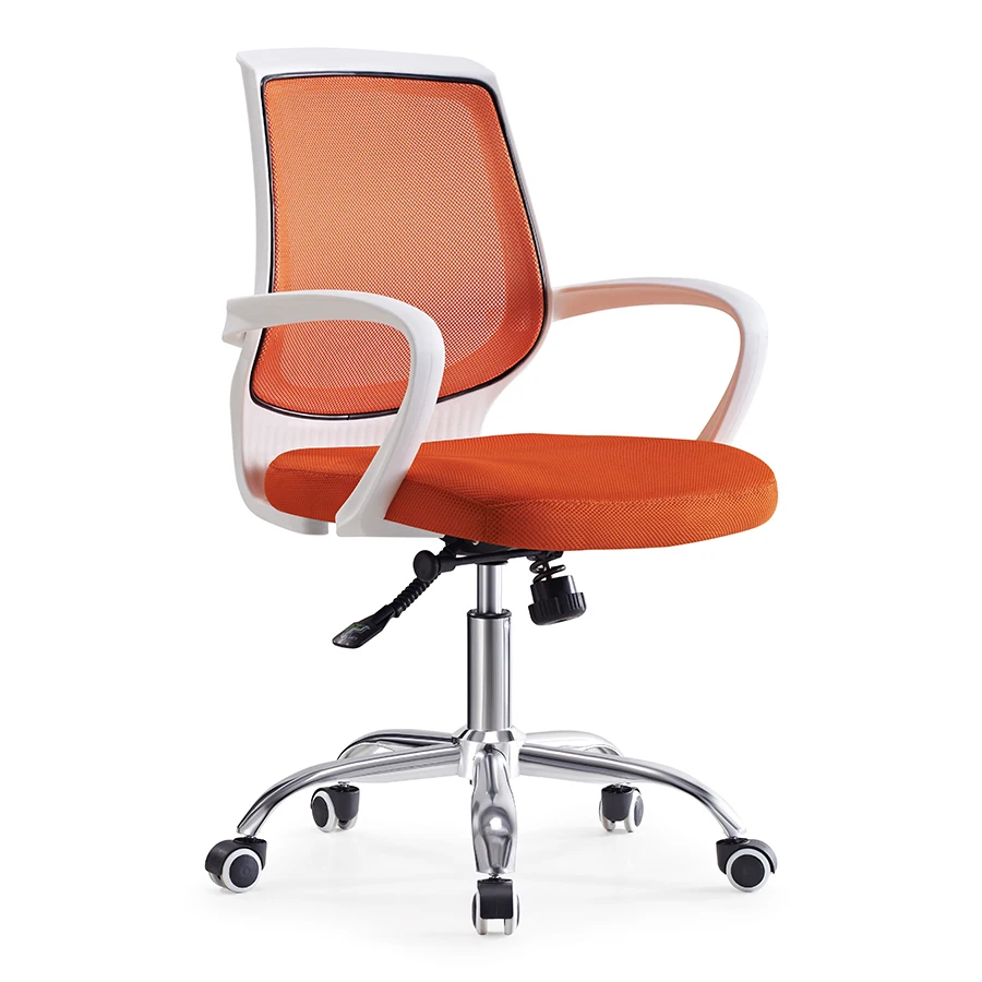 Wholesale price mid back simple design white plastic frame pink mesh swivel office chair