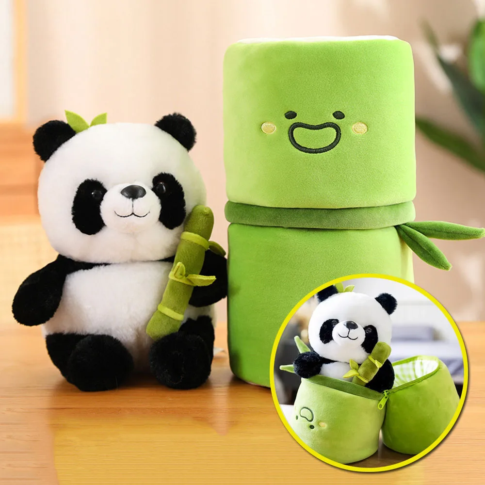 38cm panda stuffed animal toy baby doll toy with bamboo panda plush toy for children