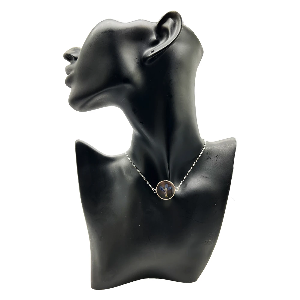 Handmade fancy design simple dainty silver chain blue flower lobelia resin coin silver minimalist necklace