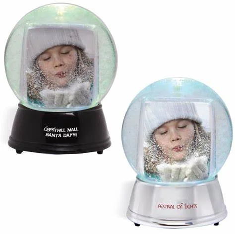 Handmade Water Snow Globe Picture Frame With Silver Base 100mm Resin Snowballs
