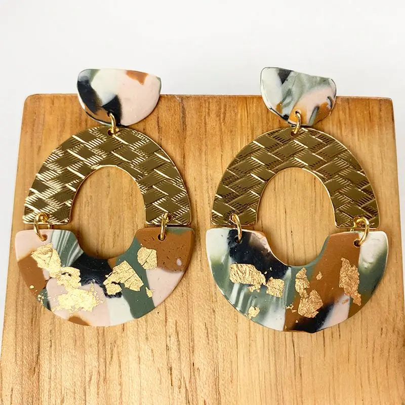  Morandi Color Texture Marble Pattern Soft Pottery Vintage Hoop Earrings Ins Web Celebrity Design Sense