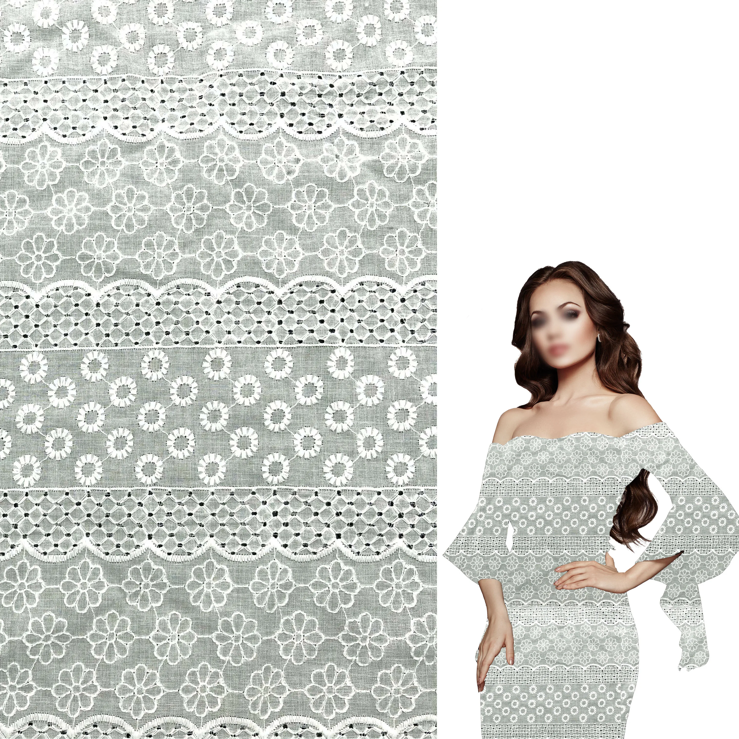 Прочная хлопчатобумажная французская гипюровая вышитая кружевная ткань по низкой цене