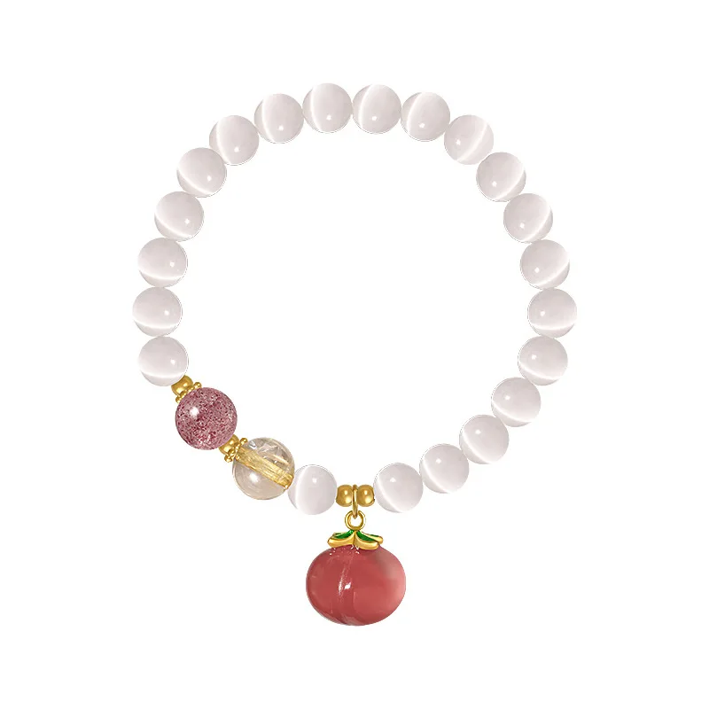2022 New Elegant Opal Clang Pink Peach Bracelet with Round Beads Sweet Hand Accessories for Women