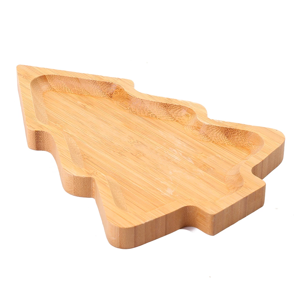 2023 Christmas Tree Fruit Serving Tray Bamboo baby Food Plate For Kids Gift
