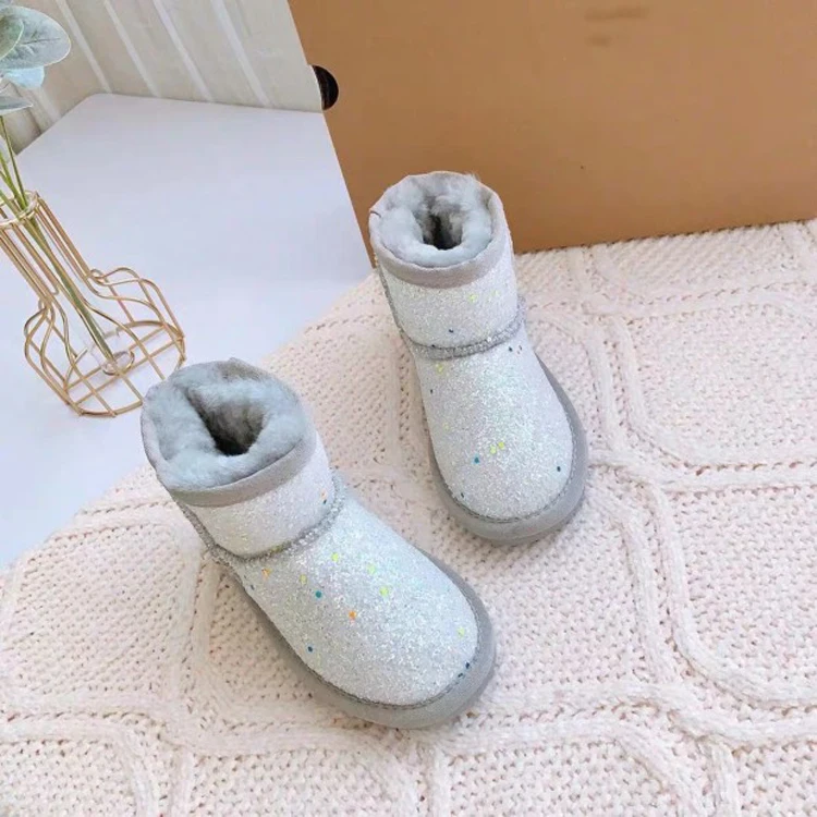Оптовая продажа; Мягкие теплые сапоги из искусственного меха для девочек; Зимние женские сапоги с блестящими блестками