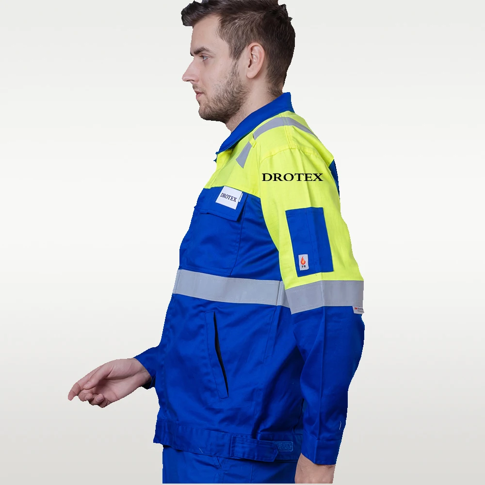 Огнестойкая флуоресцентная рабочая одежда Hivis с логотипом устойчивая к маслу и газу арамидная огнестойкая защитная Рабочая куртка