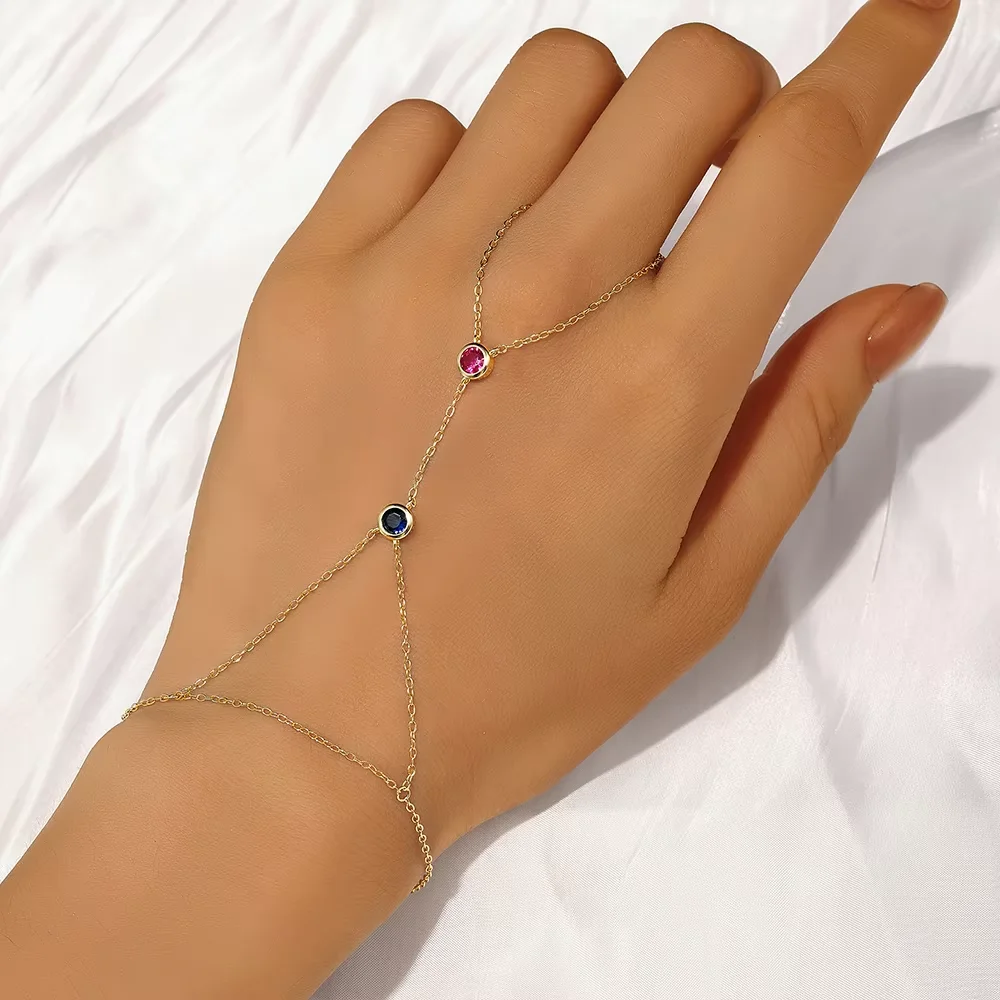 Unisex Retro Ethnic Personality Zircon Multiple Style 925 Turquoise Pearl Finger Chain Fashionable Stacked Link Bracelets