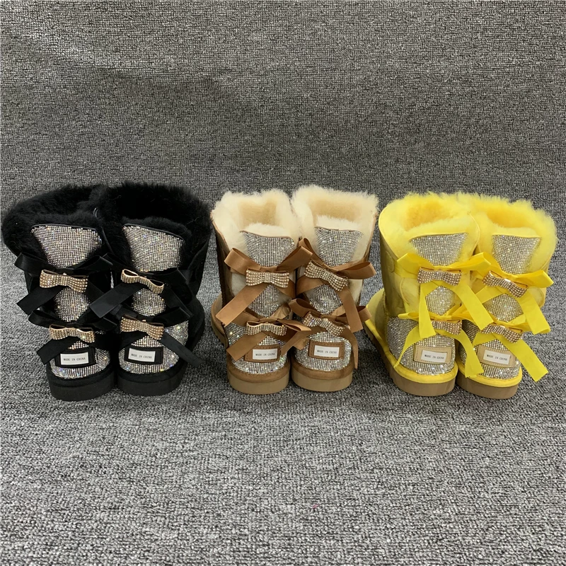 stylish bling furry winter warm waterproof fox sheepskin fur cover female snow boots for ladies womens and children baby kids Ho