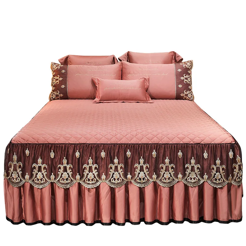 Hot Sale Decorative Bedspread  Wholesale Simulation Silk Cotton Lace Quilted Beds Skirt   bed skirt cotton sheets