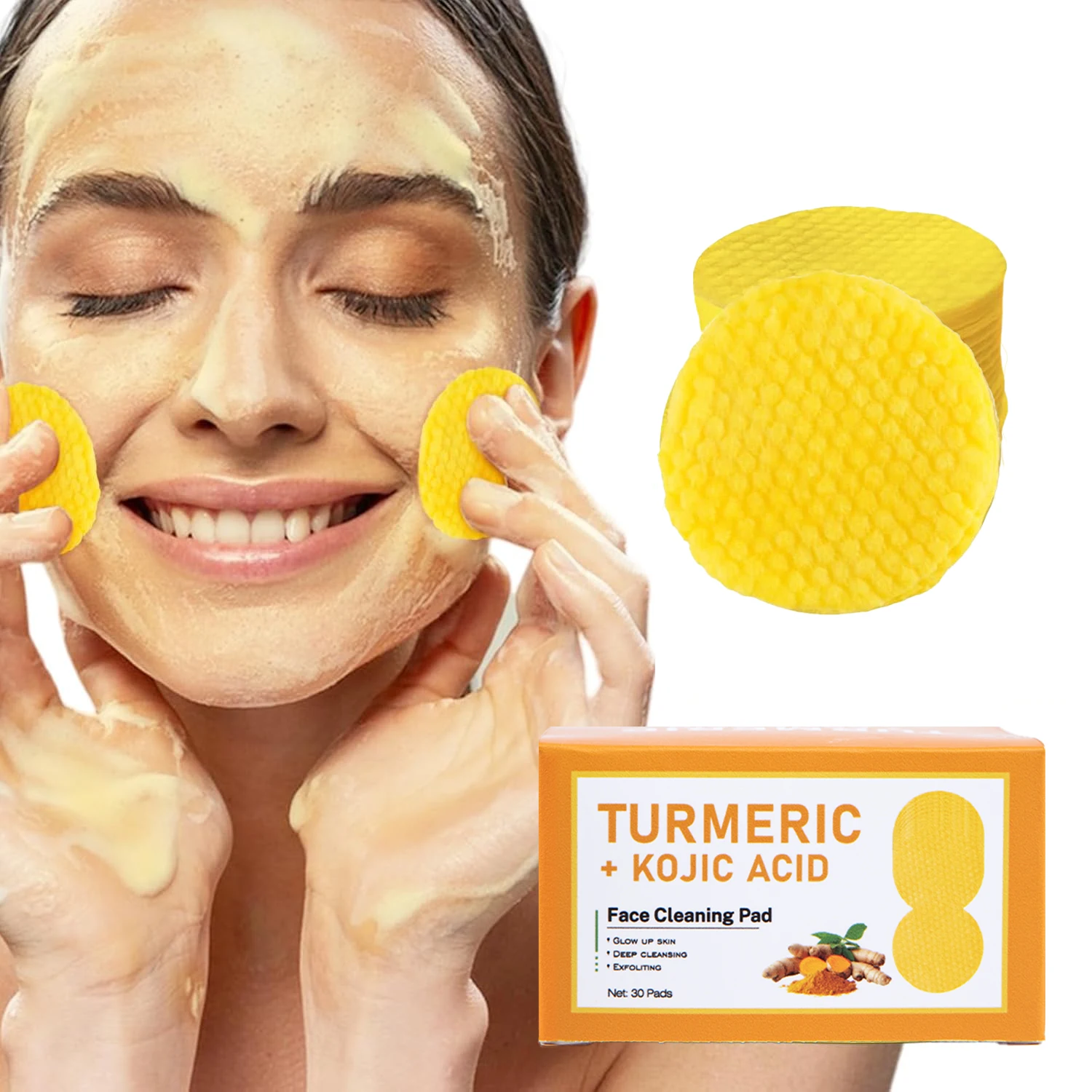 Private Label Face Cleansing Pad,Disposable Cotton Facial Exfoliating Turmeric Kojic Cleansing Pads