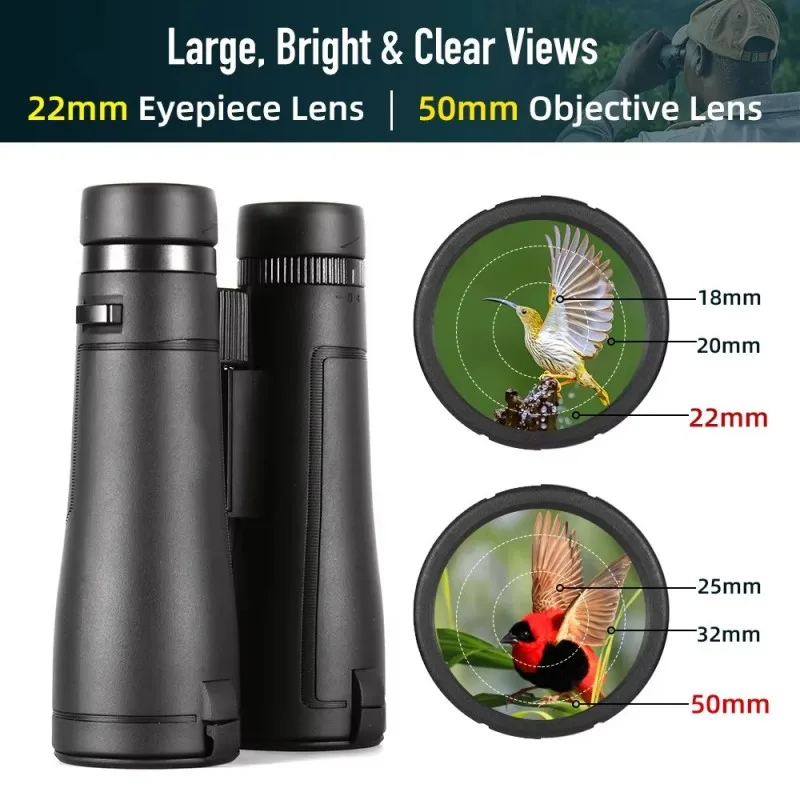 IPX7 Waterproof 12x50 Glass Dielectric Coated Prism Binoculars with Image Stabilization P3C Phase Film Telescope for Outdoor Use