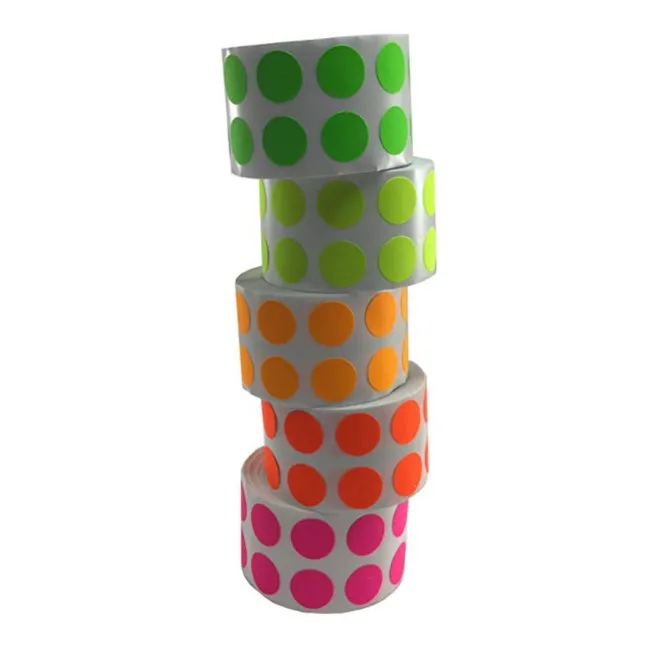 Флуоресцентные, оранжевые, красные, розовые, желтые, зеленые круглые простые наклейки в горошек для организации конвертов, наклейки для скрапбукинга