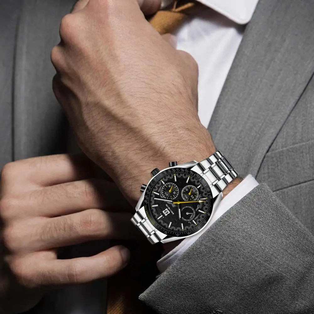 Custom Logo 3ATM Water Resistant Chronograph Wrist Watch China Movement Luxury Watches OEM Man Sport Watch