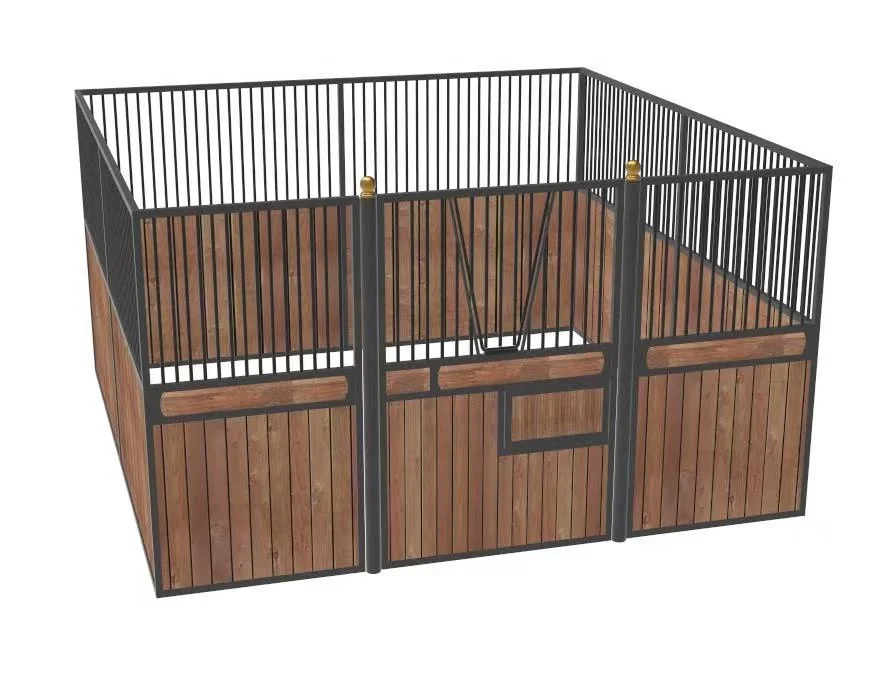 Horse Stable with roof outdoors feeder shower customized horse stalls black silver 3m Horse stable panels