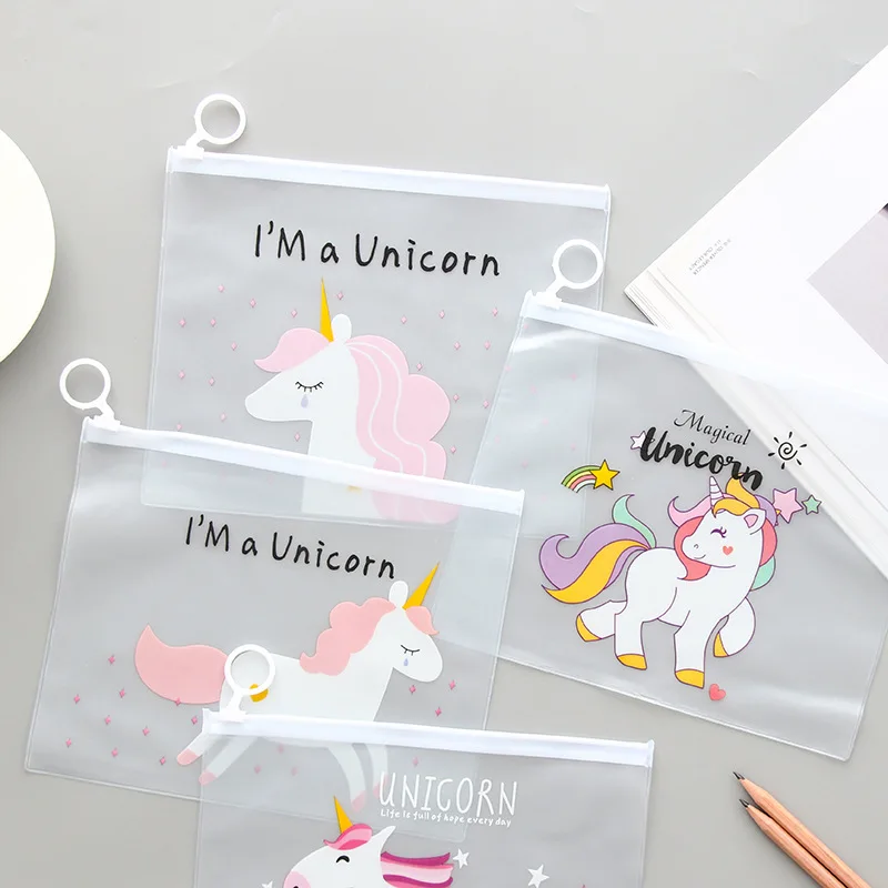 2021 New Design Unicorn Customized Logo matte frosted Transparent PVC Ziplock Cosmetic bag