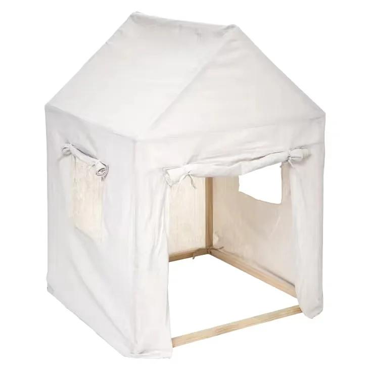 Solid Wood Kids Play Tent Indoor with Windows  Wooden Children Playhouse Outdoor Toddler Tent for Room Baby Furniture