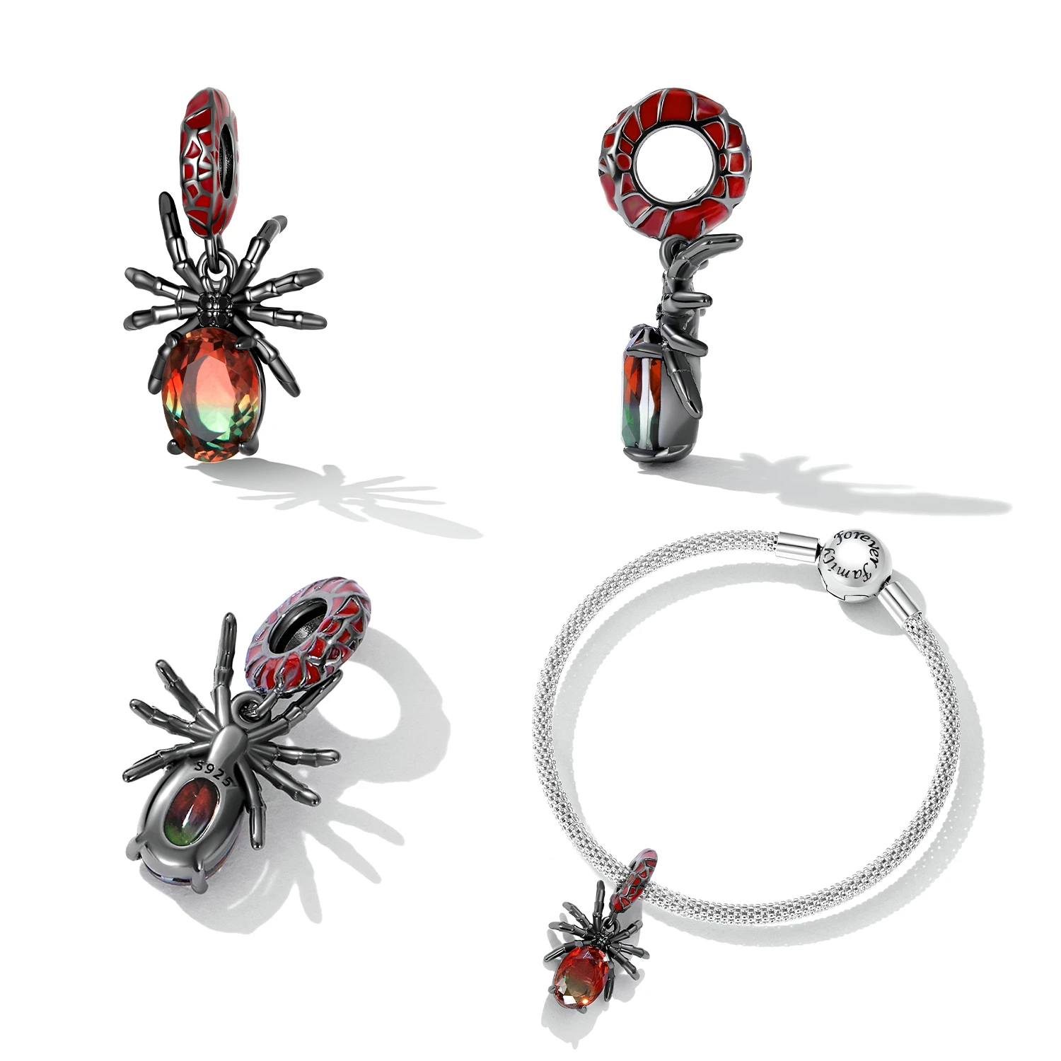 Best 925 Sterling Silver Black Gold Plated Spider Charm Beads Pendant Charms For Bangles Jewelry For Women Girl Party Daily Wear