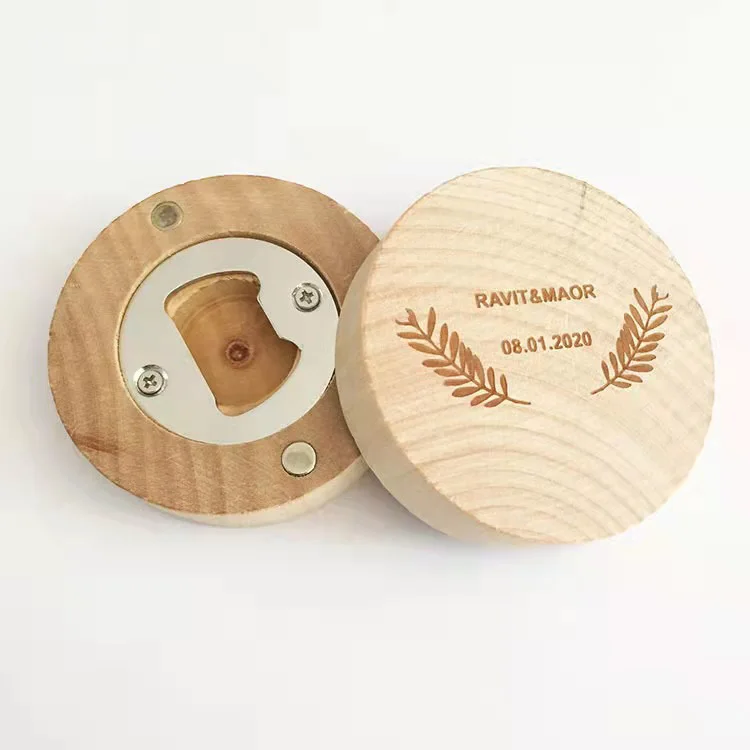 Пользовательский дизайн, персонализированный круглый магнит на холодильник, деревянная открывалка для пивных бутылок