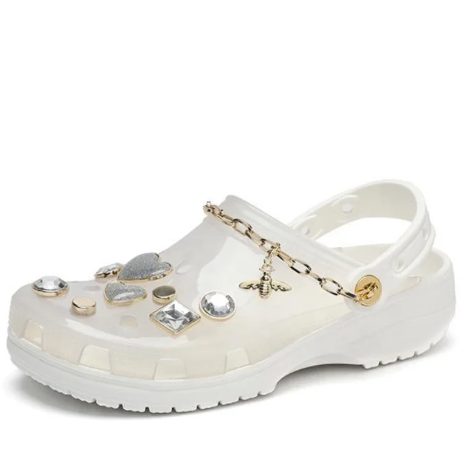 2020 quality transparent low &high platform women hole clogs jelly diamond slippers sandals flats shoe slip on summer