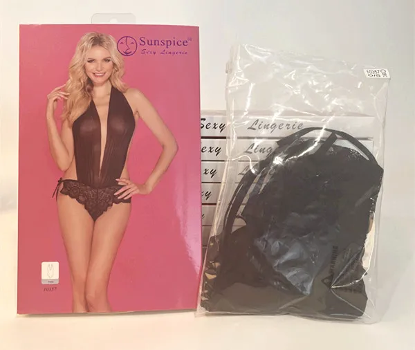 Sunspice manufacture new hot women black mesh lace backless deep V halter teddy  sexy femme lingerie bodysuits