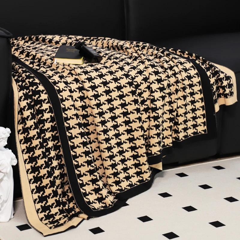 MM00349 black&khaki color cotton soft blanket blanket for winter