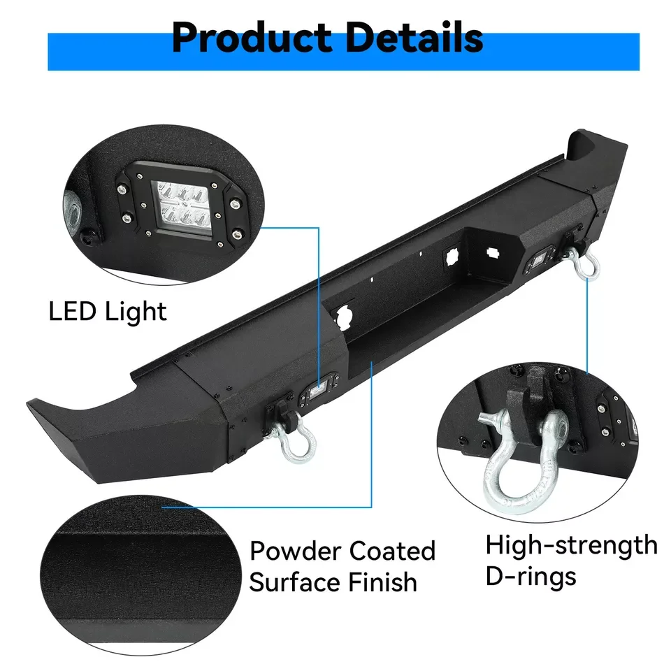 Rear Bumper Powder Coated w/LED&D-RINGS For Chevy Silverado Sierra 1500 07-13