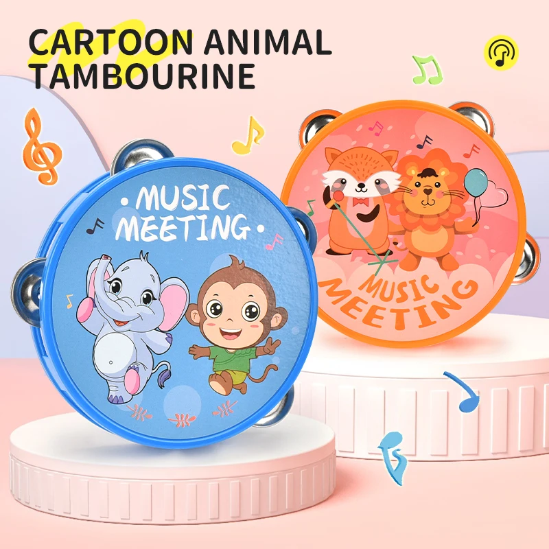 2024 Baby learning musical instrument animal hand drum toy mini cartoon music tambourine toy