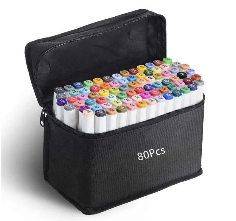 2023  80 Colors Alcohol Markers Pen Set White handle Artist Art Dual Tip Markers for Drawing Kids Adult Coloring Book