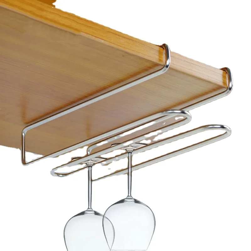 No Nail Hanging Cup Glass Bottle Holder Stainless Steel Stemware Wine Glass Drying Rack