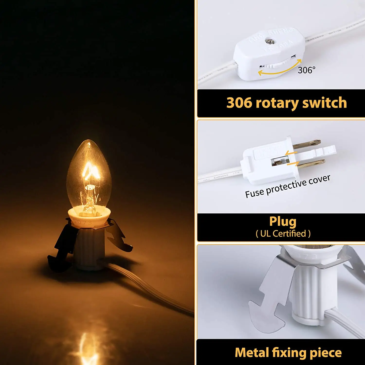 night light power cord 6 feet with butterfly socket fused plug power cord