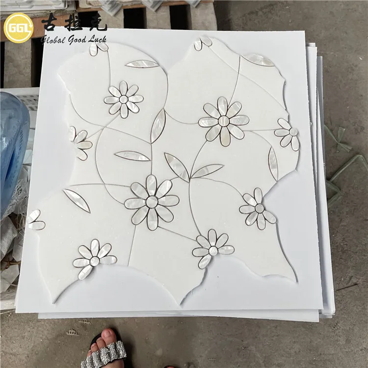 flower waterjet marble mix shell decoration wall tiles design