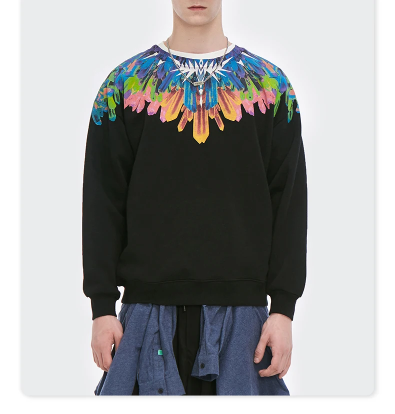 White Oversized Sweatshirt Men Streetwear 2022 Fleece Ice Article Print Hip Hop Sweatshirt Man Korean Sweatshirt