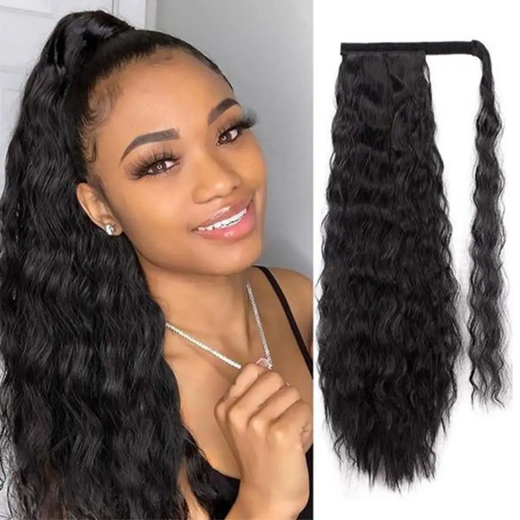 Clip In Heat Resistant Colorful Corn Curly Afro Kinky Yaki Straight Long Braided Hairpiece Wrap Around 4c Ponytail Extension