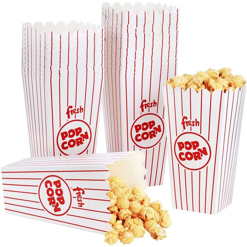 opcorn Boxes 50 Pack 7.75 Inch Open-Top Paper Popcorn Box Great for Movie Night or Movie Party Theme, Theater Themed Decorations