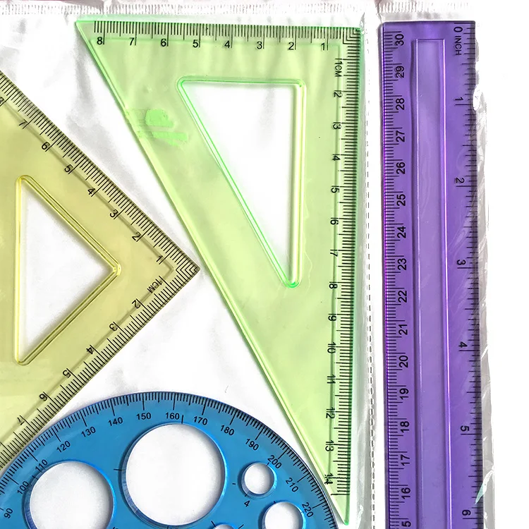 5-Piece Geometry Ruler Set Essential Tool for Math and Drawing