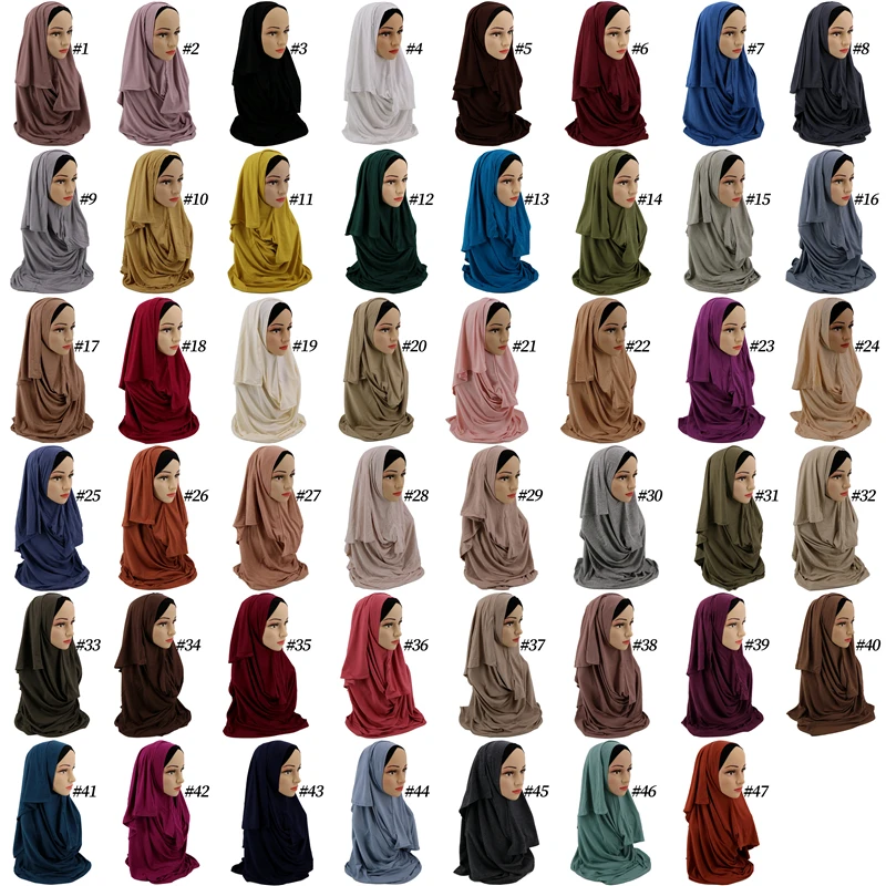 Hot Selling Instant Cotton Jersey Head Scarf Instant One Loops Pleated Cotton Jersey Shawls Muslim Scarves Long Shawl Wraps