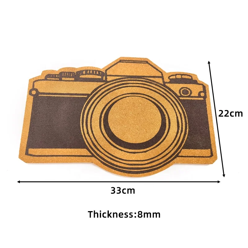 Custom Camera Cork Message Board with screen printing factory price Customized shape cork notice board