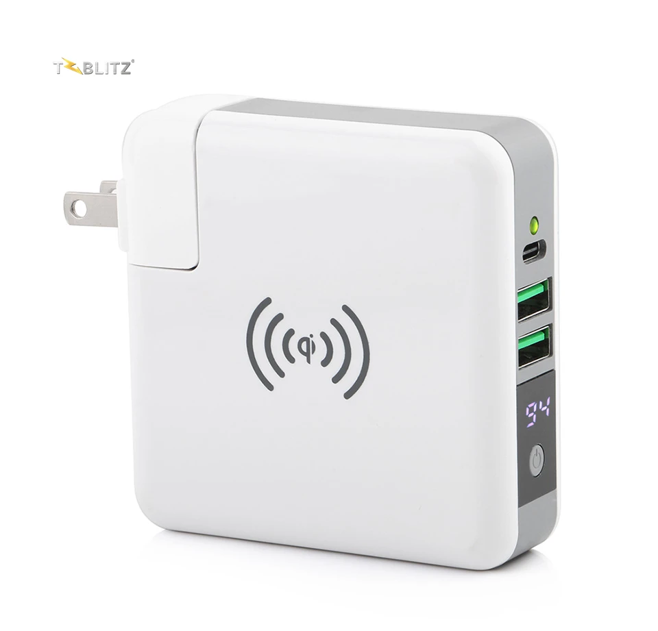 QI Wireless Power Bank 10000mAh Wall Charger Travel Charger with digital screen show and detachable charging head power bank