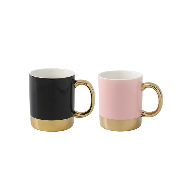 Modern luxury coffee gold mug porcelain milk black mug ceramic pink mug with gold handle