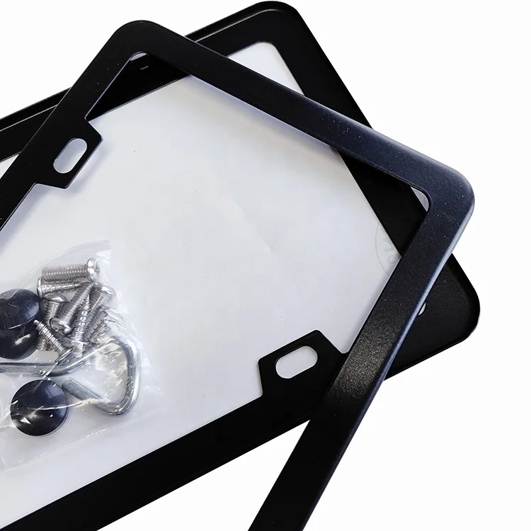 Black License Plate Frames Chrome Silver Stainless Steel Car License Plate Cover with Screws