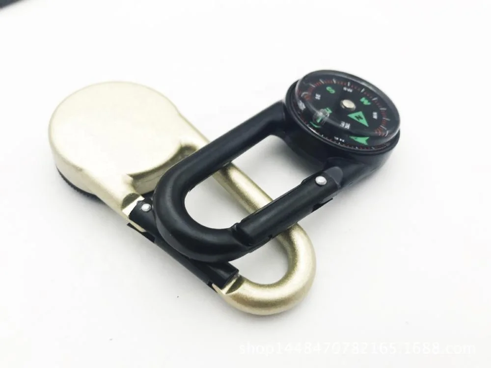 High Quality Custom Engraved Logo Small Multitool Mini Carabiner Clip Compass Survival Keychain