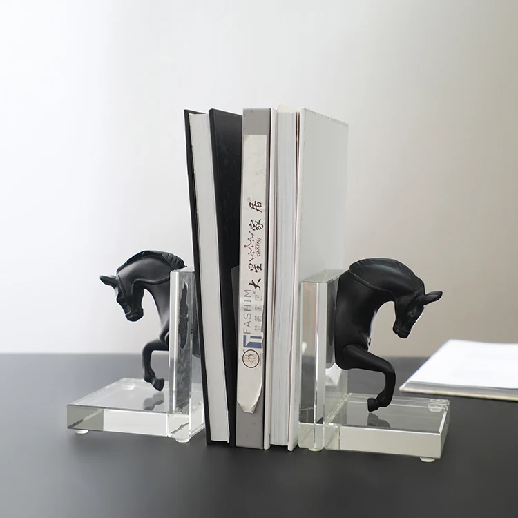 Modern desk organizer resin crystal horsehead bookend customized craft handmade home decoration