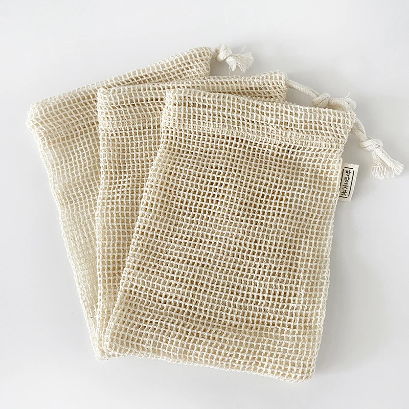 Eco Friendly 4x6inch Natural Cotton Soap Saver Mesh Pouch Net Soap Bags For Bath and Shower