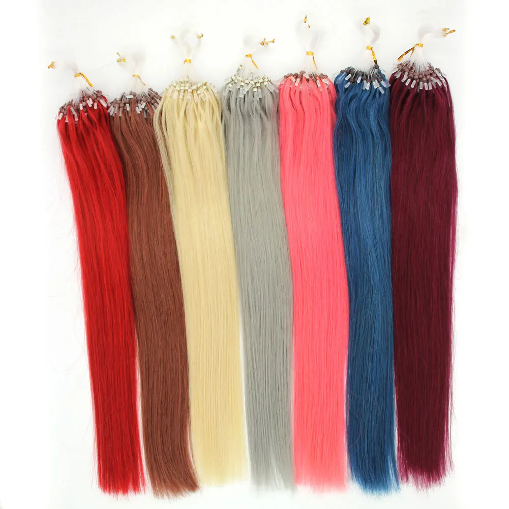 16inch 0.4g/s 100strands Easy Loop/Micro Ring Beads  Human Hair Extensions Straight  Red