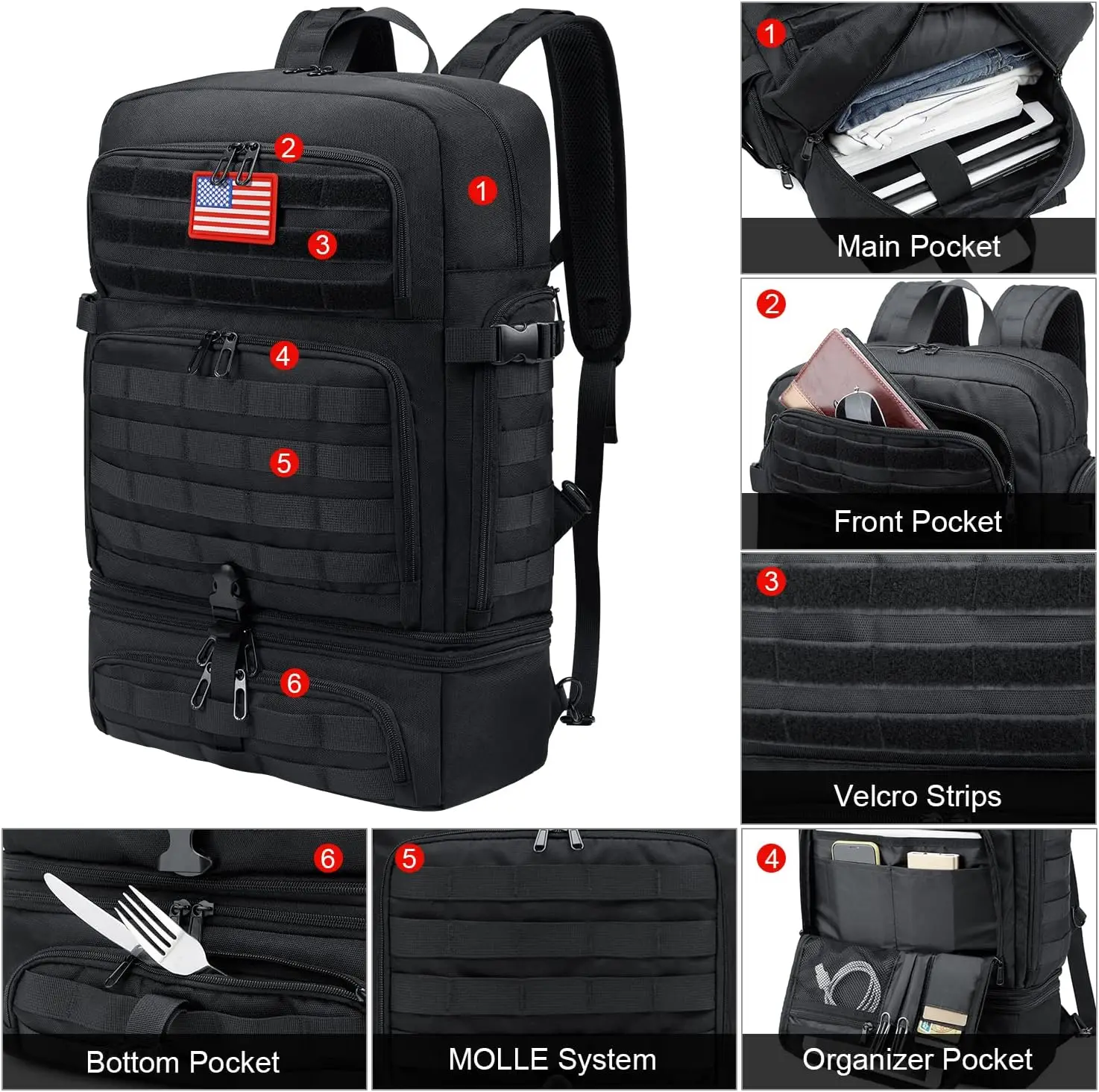 Custom Tactical Meal Prep Backpack Fitness Insulated Lunch Backpack Lunch Rucksack with Molle Heavy Duty Hydration Backpack