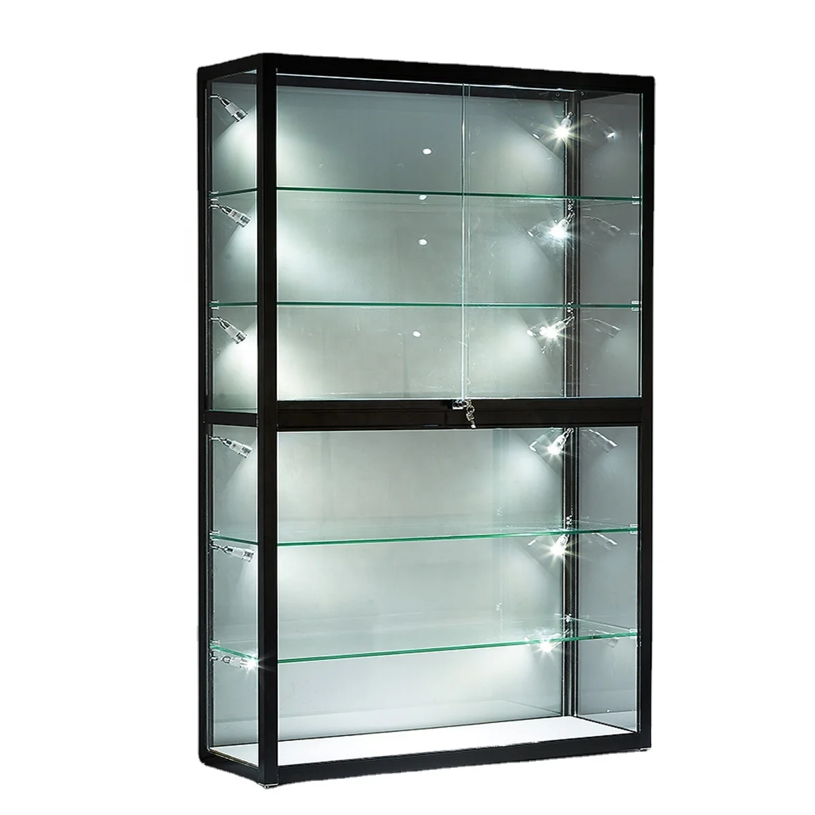 Retail Shop Full Vision Aluminum Alloy Frame MDF Glass Display showcase for