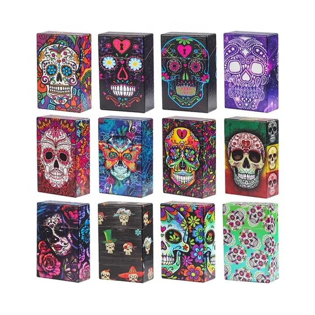 custom portable candy assorted Painted designs 85mm 110mm fancy 20 cigarettes skull pop up plastic cigarette smoking box