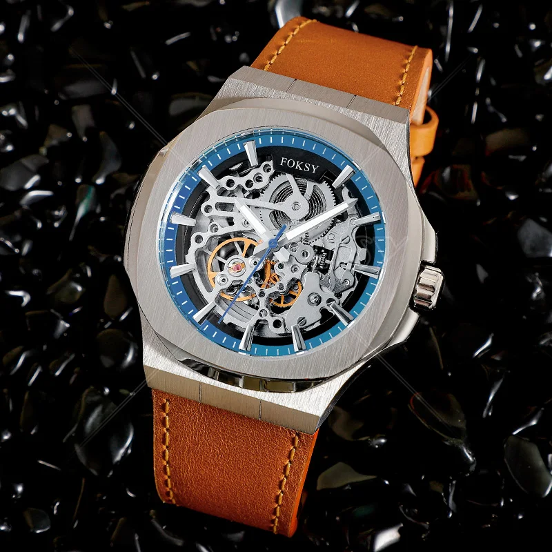 Private Label Waterproof Stainless Steel Luxury Custom Logo Leather Strap Mechanical Automatic Skeleton Men Watch for Men