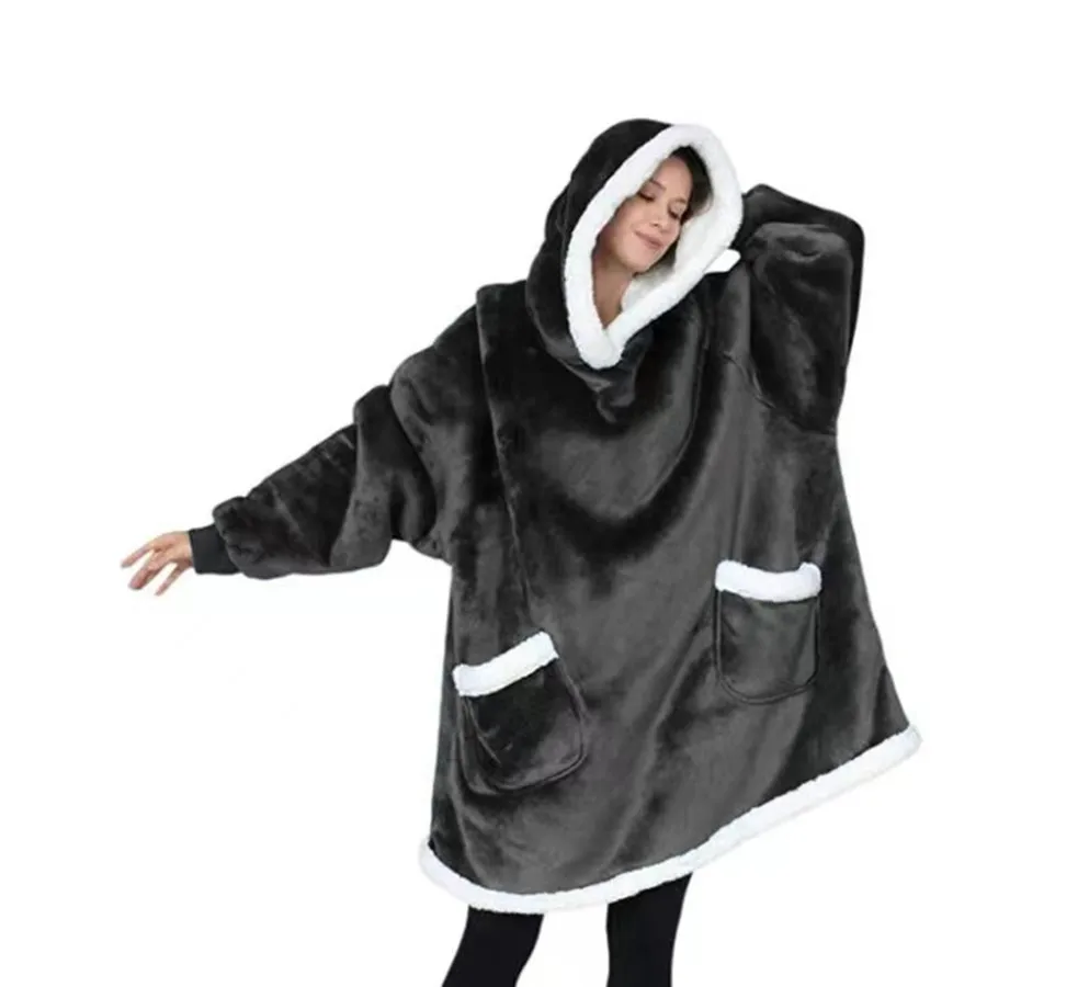 Original Factory Custom 2 pocket Design Sweatshirt Winter Warm Comfortable Sherpa Oversized Hoodie Wearable Blanket